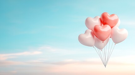 Fototapeta premium Floating heart balloons sunny sky digital art whimsical uplifting concept