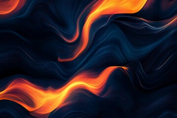 Obraz premium Poster background with dark blue, orange and red waves on a black background Generative AI