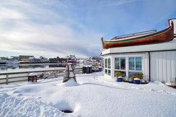 Fototapeta premium Beautiful fisherman village during winter season. 