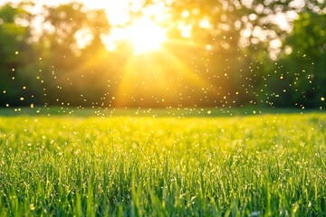 Serene Meadow Bathed in Golden Sunset Glow   Peaceful Countryside Landscape