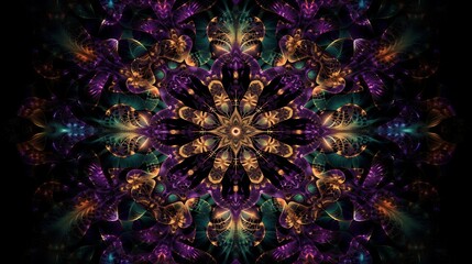 Intricate Golden Purple Fractal Mandala Design