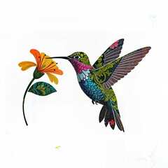 Obraz premium bird of paradise, hummingbird and flower