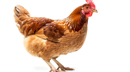 Fototapeta premium Low Angle View of a Chicken against black background Five Chickens on white, Generative Ai