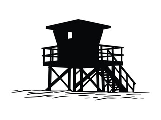 Lifeguard Safeguard Watchtower silhouette Military camp tower | vector silhouette illustration on white background