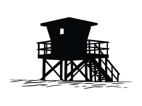 Lifeguard Safeguard Watchtower silhouette Military camp tower | vector silhouette illustration on white background