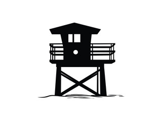 Lifeguard Safeguard Watchtower silhouette Military camp tower | vector silhouette illustration on white background