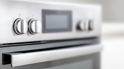 Obraz premium Modern Stainless Steel Gas Oven Closeup Kitchen Appliance Detail
