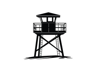 Lifeguard Safeguard Watchtower silhouette Military camp tower | vector silhouette illustration on white background
