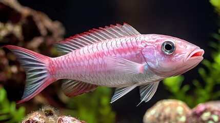 Obraz premium Pink Aquarium Fish Vivid Coral Reef Underwater Scene High Resolution