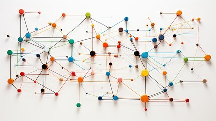 Abstract network connection concept.  Pins and lines forming a complex system.