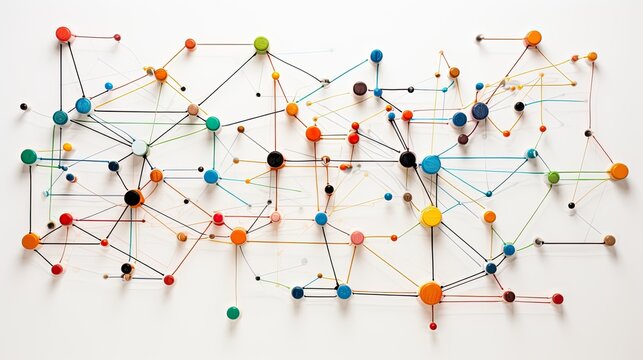 Abstract network connection concept.  Pins and lines forming a complex system.
