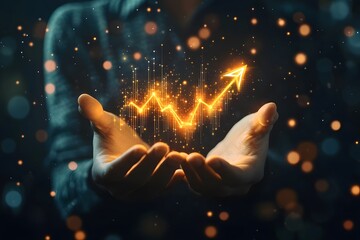 Businessman business graph in hand on virtual screen. Planning and analyzing business and financial growth. Business incremental growth concept design,


