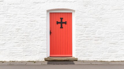 Red Door  White Stone Wall  Celtic Cross  Cottage  Ireland  Architecture