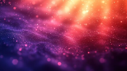 A vibrant abstract background with shimmering particles and a gradient of warm colors.