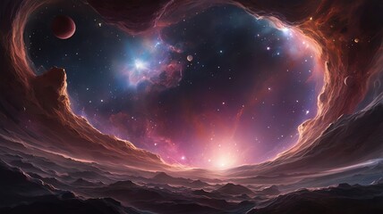 Seductive Celestial Planet in a Vividly Swirling Nebula