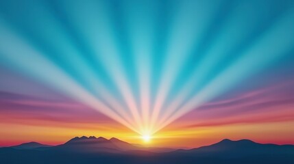 Obraz premium Majestic Sunrise Mountain Landscape Peaceful Dawn Sky Rays