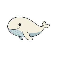Obraz premium Beluga Whale Flat Vector Illustration, Simple Stylized Design, White Body, Smooth Curves, Minimalist Look, Clean Lines, White Background