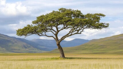 Obraz premium Majestic Solitary Oak Tree in Rolling Hills Landscape Photography