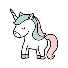 Obraz premium Unicorn Flat Vector Illustration, Magical Horse, Stylized Design, White Body