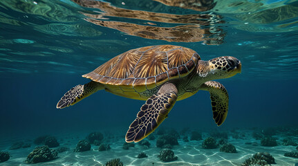 Fototapeta premium turtle swimming in water. Genrative.ai 