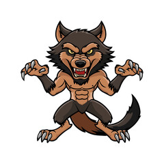 Werewolf Flat Vector Illustration, Fur Creature, Snarling Expression, Stylized Design