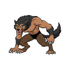 Werewolf Flat Vector Illustration, Fur Creature, Snarling Expression, Stylized Design