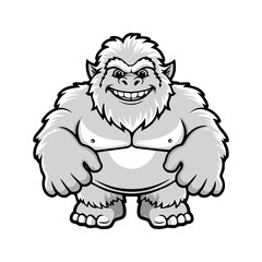 Yeti Flat Vector Illustration, Snowman Creature, Shaggy Fur, Friendly Expression