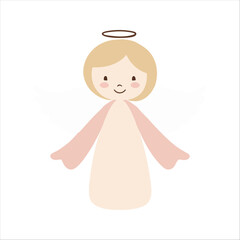 Angel Flat Vector Illustration, Stylized Design, Soft Wings, Peaceful Expression