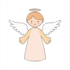 Angel Flat Vector Illustration, Stylized Design, Soft Wings, Peaceful Expression