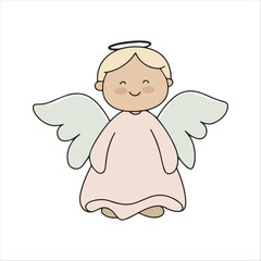 Angel Flat Vector Illustration, Stylized Design, Soft Wings, Peaceful Expression