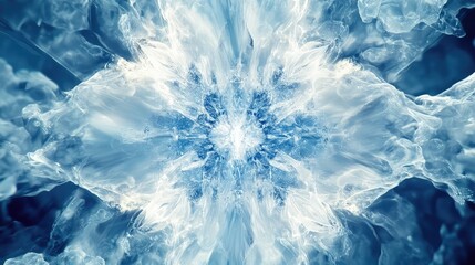 Obraz premium Ice crystals under the microscope, with symmetrical patterns and refractive surfaces glowing in cold, white light