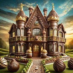 Obraz premium Generated image of a mansion decorated with chocolates 