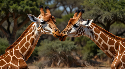 Obraz premium giraffe couple in the jungle. Genrative.ai 