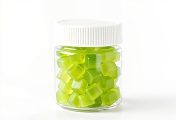 Vibrant Green Lime Gummies in Clear Glass Jar: Minimalist Candy Packaging
