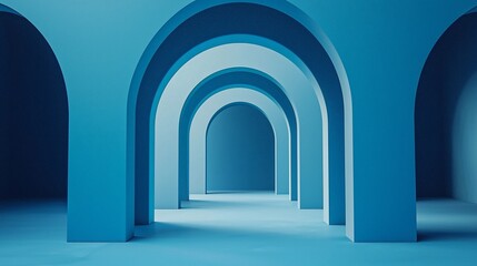 Fototapeta premium Abstract blue archway hallway.