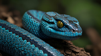 Obraz premium Blue snake in the grass. Genrative.ai 