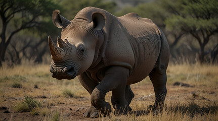 Fototapeta premium white rhino and calf. Genrative.a