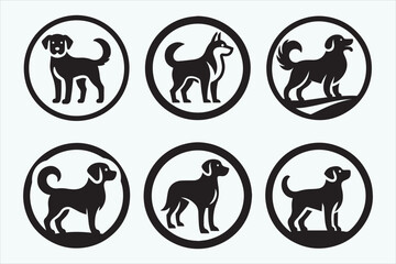 Set of dogs circle silhouette elegant canine pets in flat vector art