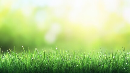Fototapeta premium Fresh Green Grass in Morning Light with Dew Drops on Blades