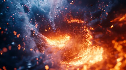 Fototapeta premium Fiery Abstract Swirl with Blue and Orange Sparks