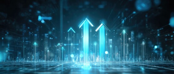 Growth arrow up and progress success business skill increase improvement graph on market profit stock background with goal of achievement futuristic finance economy