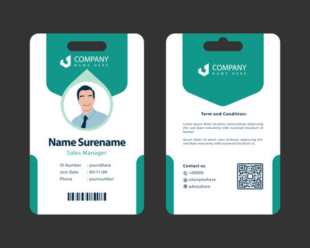 clean green employee id card design template editable text
