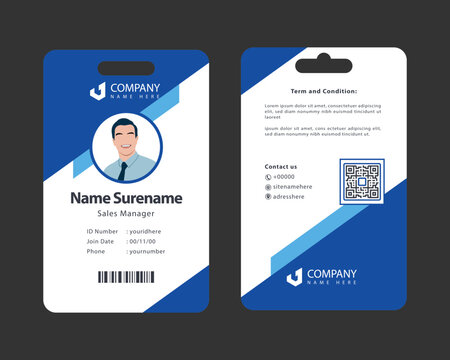 minimal blue employee id card design template editable text