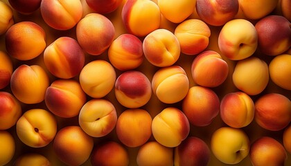 Flat Lay Top View of Bright Ripe Fragrant Yellow Nectarine Fruit as Background