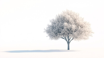 Obraz premium single snow covered tree in a winter landscape with white background