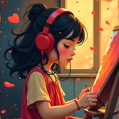 Girl Listening to Music to Soothe Her Mind and Forget Bad Feelings
