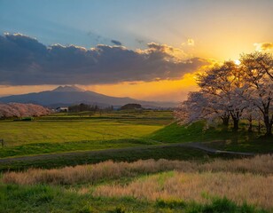 Fototapeta premium 桜と沈む太陽