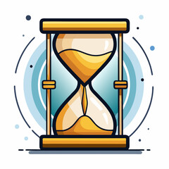 An hourglass with yellow and black outlines in doddle art style on a white background