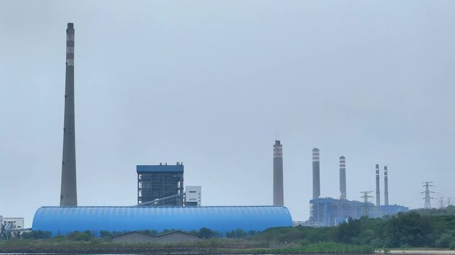 aerial view of the steam power plant landmark in paiton, east java indonesia