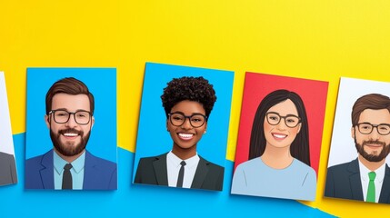 Diverse Team Portraits  Business People  Cartoon Style Illustrations
